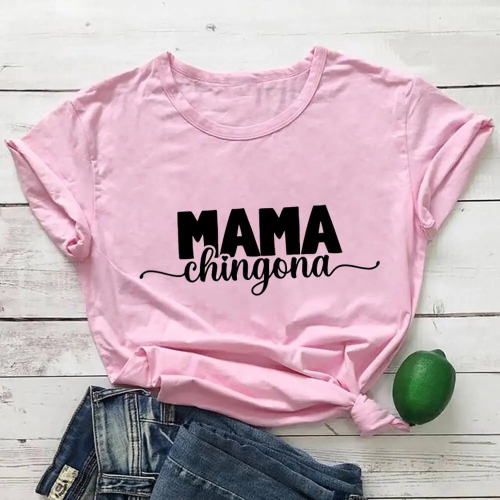 Mama Чингона Engleska хлопковая ženska t-shirt Španjolski Meksička mama Zabavna Ženska t-shirt kratki rukav Poklon za mamu Majica Femme Slika  4