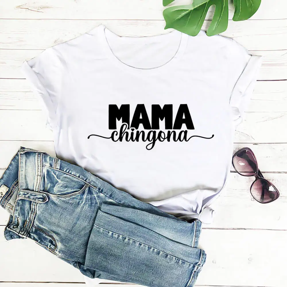 Mama Чингона Engleska хлопковая ženska t-shirt Španjolski Meksička mama Zabavna Ženska t-shirt kratki rukav Poklon za mamu Majica Femme Slika  5
