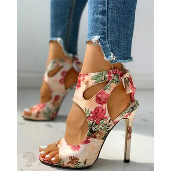2020 Nova moda Za žene tanke Ljetne cipele na visoku petu s vezom s otvorenim vrhom Gladijatorske cipele-brod Office sandale za stranke Cipele s toplom prodaje