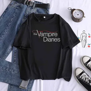 Za žene Harajuku t-Shirt s grafičkim po cijeloj površini od poliestera skraćene top za dječake i djevojčice Seksi Моджер Slobodan kratkih rukava Vampire Diaries Ulica odjeća Majice