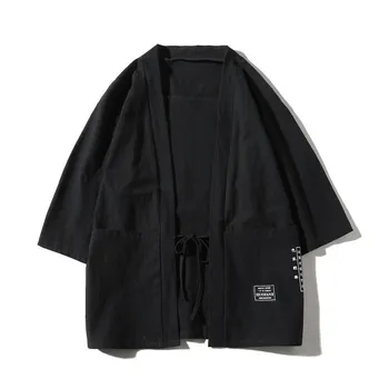 #7905 Japanski jakna-kimono Men ' s po cijeloj površini Crna Plava Siva Ulica odjeća pamučna posteljina jakna hip-hop Muški kardigan i Starinski Casual 5XL