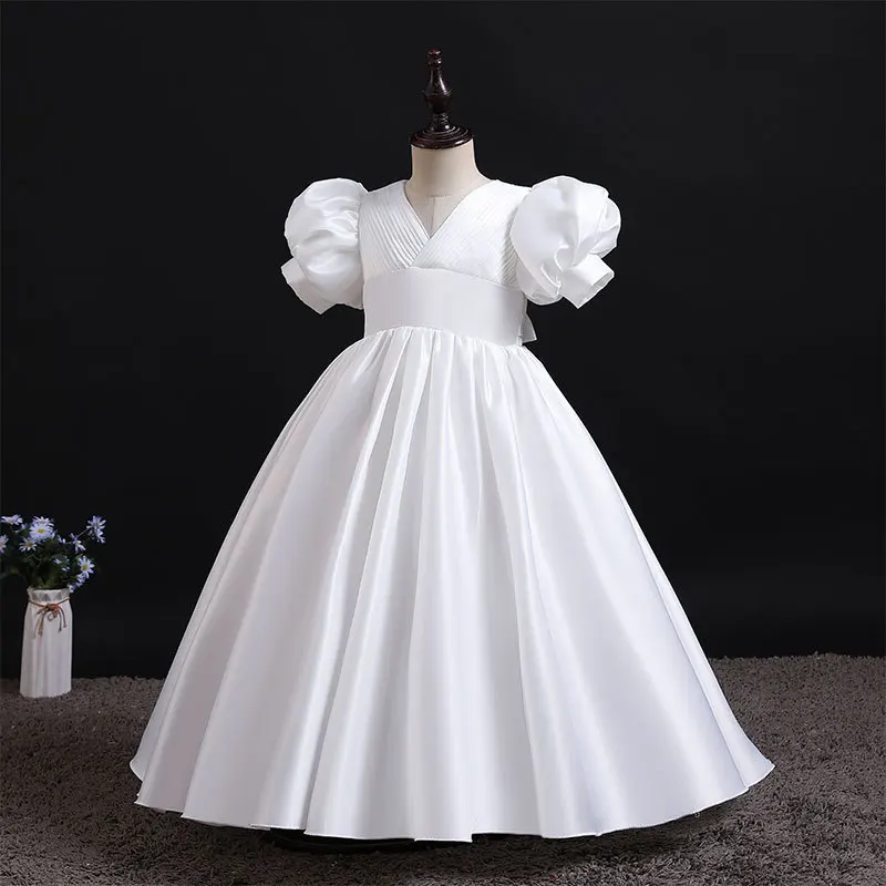 Bijela haljina za djevojčice, Dječje djeveruša haljina za djevojčice, Dječje duga haljina Princeza Večeri vjenčanicu za Krštenje 6 8 10 12 godina Slika  2