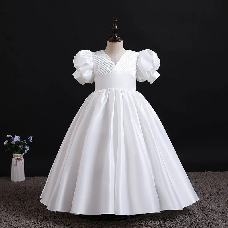 Bijela haljina za djevojčice, Dječje djeveruša haljina za djevojčice, Dječje duga haljina Princeza Večeri vjenčanicu za Krštenje 6 8 10 12 godina Slika  3