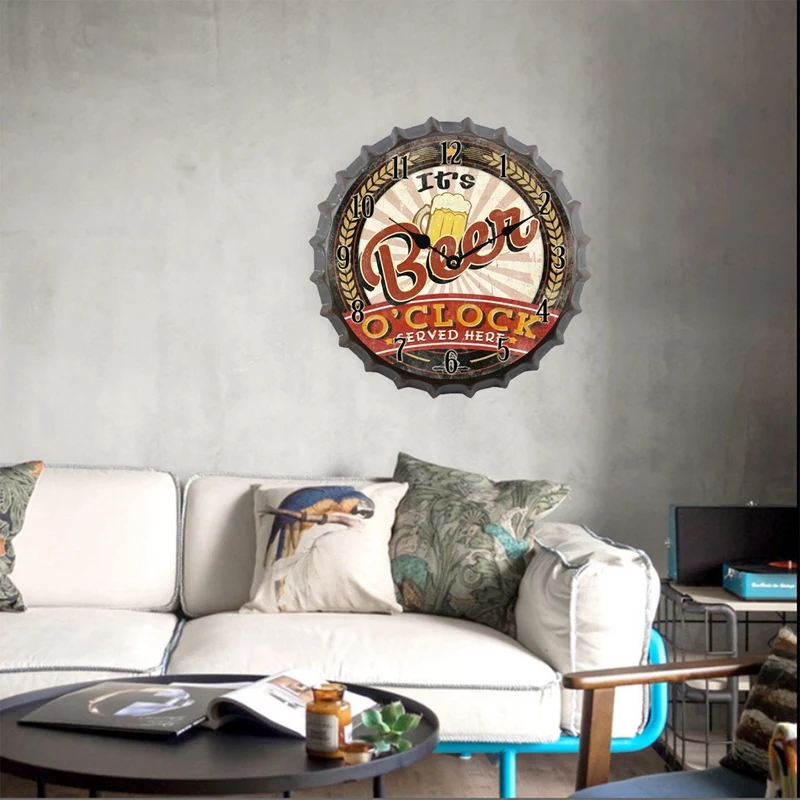 Kreativna Starinski Zidni sat Klasicni Metalni Poklopac od piva Boce s baterijskim napajanjem Kvarc Moderni Digitalni Zidni sat sa dekor za dom Slika  0
