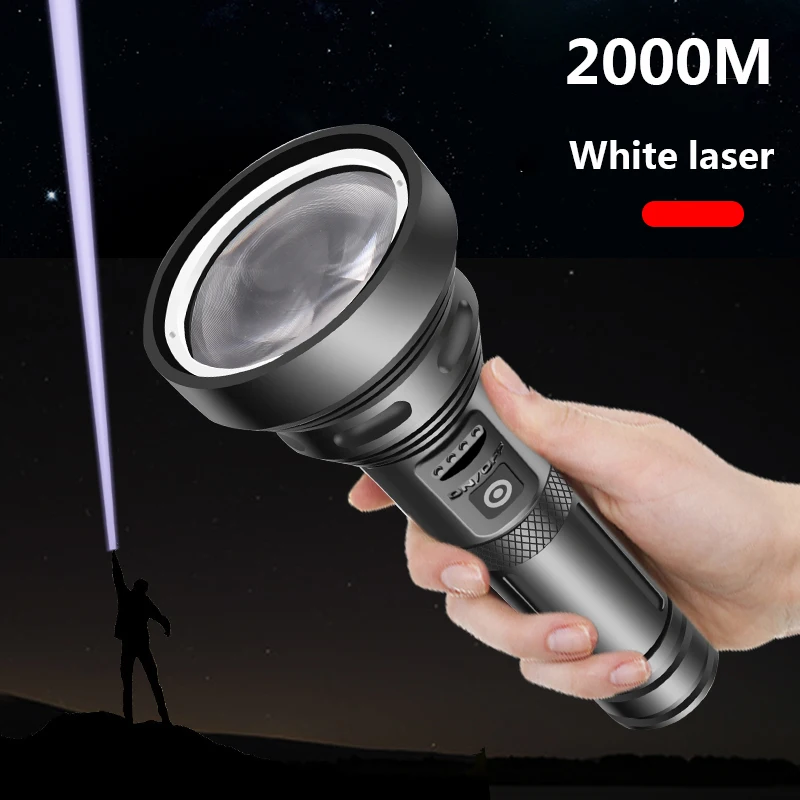 20 000 000 LM 2000 Metara Snažan Bijeli Laserski Led Svjetiljka Skalabilne Baklja Tvrdi Svjetlo Samoobrane 18650 26650 Akumulatorski Fenjer Slika  3