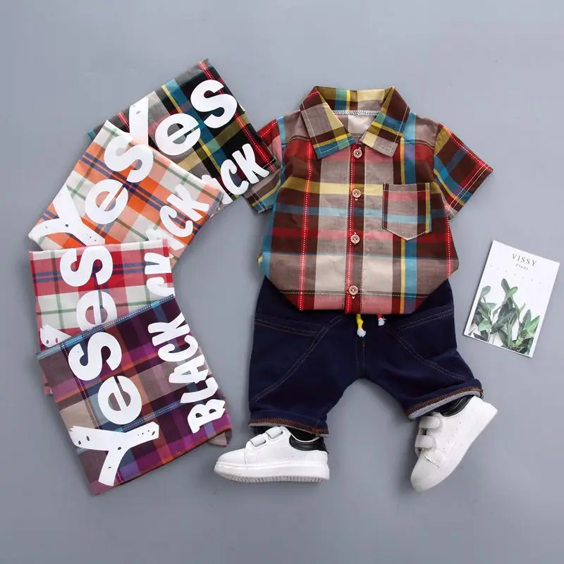 Novorođenčad Djeca Pokrivač košulja, Bluza Top+Traper kratke hlače Kit dječje odjeće za malu djecu Cool odjeća za male dječake Svakodnevne nošnje Slika  0