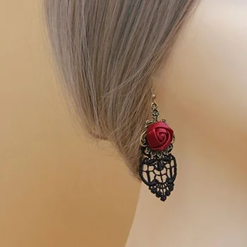 Delysia King Ženske kreativne dubi Berba gotički naušnice naušnice Halloween Crna Čipka Crveni Cvijet Naušnice-privjesci