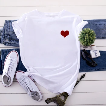 Godišnja ženska majica sa po cijeloj površini srca Majica Ženska moda majica t-shirt kratki rukav Casual majica Harajuku s grafičkim uzorcima Top ženski
