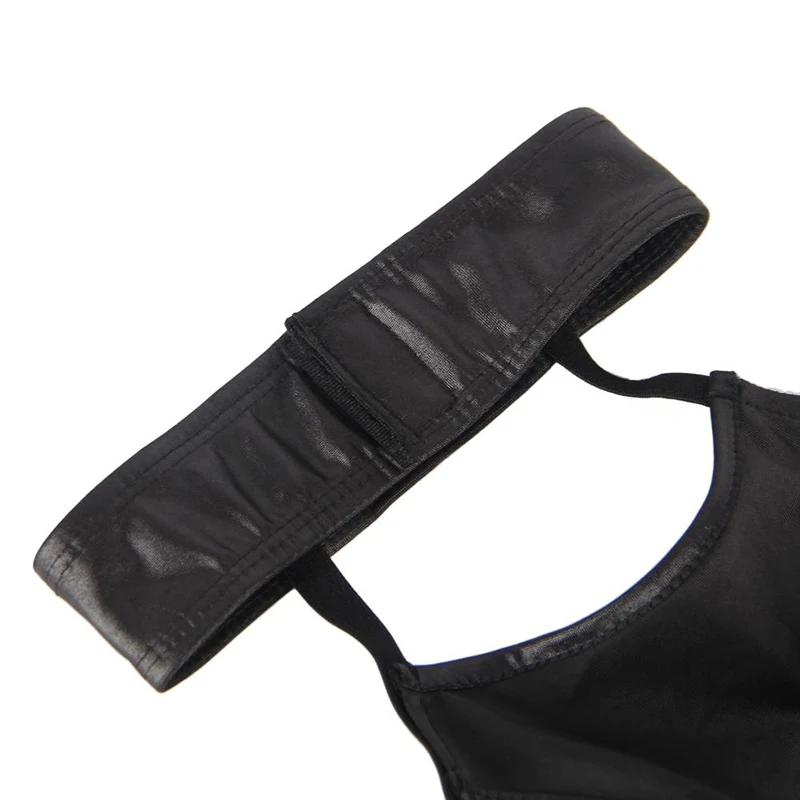 Crni Komplet seksualnog donjeg rublja od umjetne kože Za žene Plus size Erotskog rublja Fin grudnjak s ogrlicu na vratu underwire Slika  3