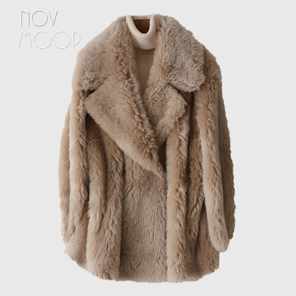 Novmoop Korejski stil high street donje zima toplo vune kaput od ovčje džep na zakopčane dekor cappotto di lana płaszcz LT2880 Slika  4