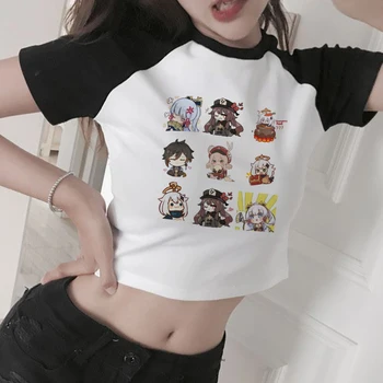 Majice Ženske Genshin Impact Hutao s po cijeloj površini Ženska majica okruglog izreza u korejskom stilu Majice za ženske vintage odjeće Harajuku