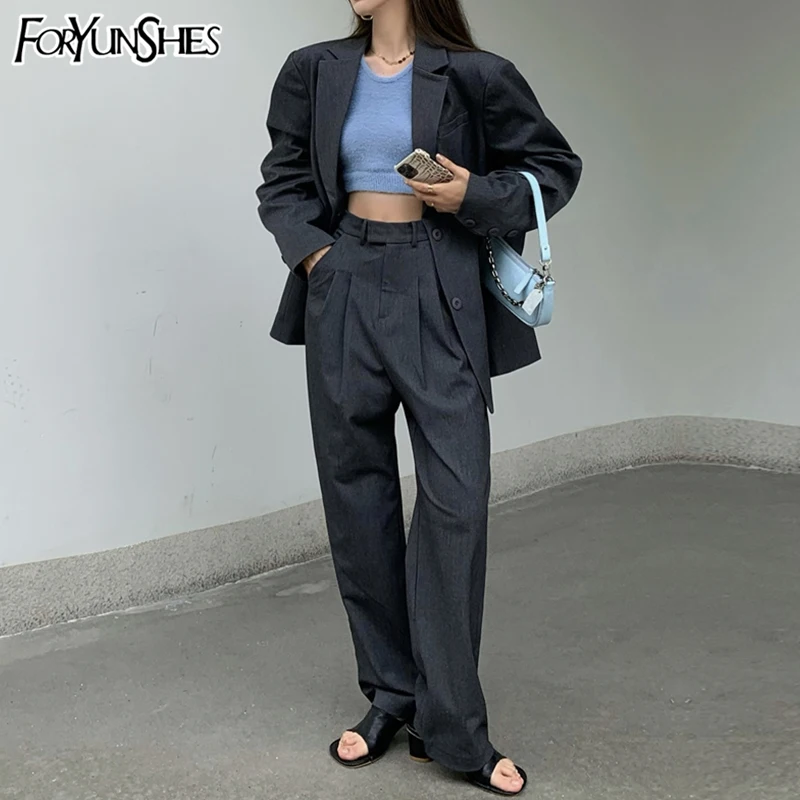 Komplet od dva dijela Jesen Novi slobodan jaknu-blazer za žene s visokim strukom, široke hlače za kostim, odgovarajuće korejski дамским poslovnim haljine Slika  2