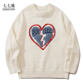 Pletene džemper Za muškarce i žene slomljenog srca Pismo Harajuku Vrhovima Besplatan topli pulover Jesen zima Japanski djevojke puloveri veste