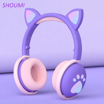 Bežične Slušalice Shoumi Svijetleći LED Mačji Uho Šape Božićni Poklon Za Djevojčice, Dječje Bluetooth slušalice Stereo Bas Slušalice S Mikrofonom 3,5