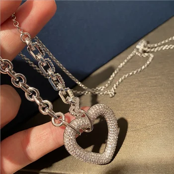 U obliku srca puna cirkon ogrlica debeli lanac optočena cirkon ljubav privjesak godina minimalistički stil ključne kosti narukvica-lanac klasicni