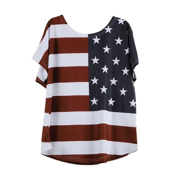 4. srpnja kratkih rukava Za žene Prugasta majica i Zastava Zvijezde Print Plus Size 5XL Košulja Ljetna Top Camiseta Mujer Дропшиппинг c