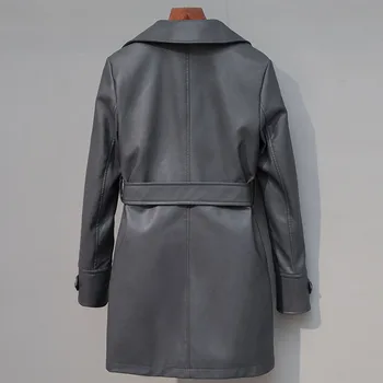 2020 Ženski kaput od umjetne kože Vintage duga jakna od umjetne kože Ženski boja Crna, bež Jesenski kožna jakna Donje kaput s pojasom
