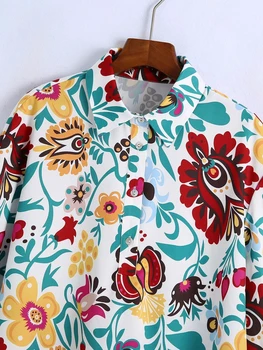 PPYQYKX Za Ženska košulja 2021 Ženska ljetna košulja po cijeloj površini u retro stilu Veliki gumb na rever dugi rukav Top Ženska moda Casual top