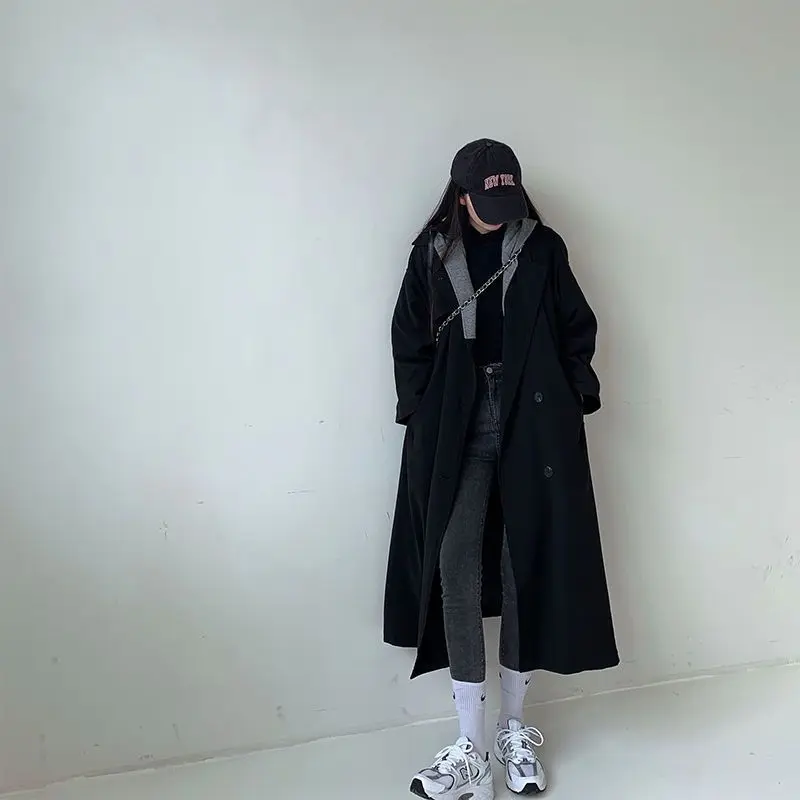 Ветровка jakna za žene uredan 2021 hit boja je srednje dužine korejski crna casual proljeće-осеннее kaput gotička ženska duga jakna Slika  5