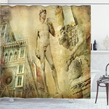 Italija Skup Zavjese Za Tuširanje Firenca Michelangelo Umjetnost Renesanse Zavjese za uređenje Kupaonice 12 Kuke Dekorativni Detalj za Kadu