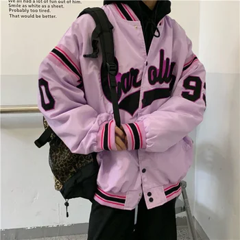 Ženska jakna-бомбер s vezom i буквенным po cijeloj površini 2021 Jesenski slobodna ženska jakna visoke ulice Korejski baseball oblik Harajuku na zakopčane