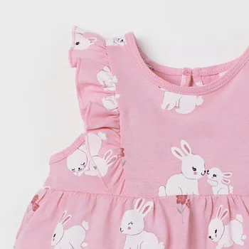 Dječja ljetna odjeća za djevojčice za djecu s po cijeloj površini zeca Pamučno haljinu za rođendan bez rukava Vestido Ružičastoj haljini za djecu 2 3 4 5 6 7 godina
