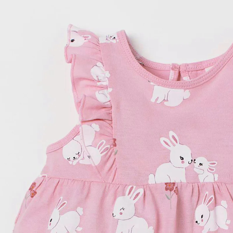 Dječja ljetna odjeća za djevojčice za djecu s po cijeloj površini zeca Pamučno haljinu za rođendan bez rukava Vestido Ružičastoj haljini za djecu 2 3 4 5 6 7 godina Slika  0