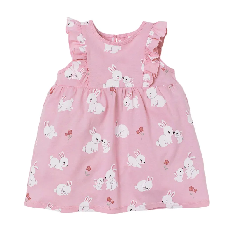 Dječja ljetna odjeća za djevojčice za djecu s po cijeloj površini zeca Pamučno haljinu za rođendan bez rukava Vestido Ružičastoj haljini za djecu 2 3 4 5 6 7 godina Slika  3
