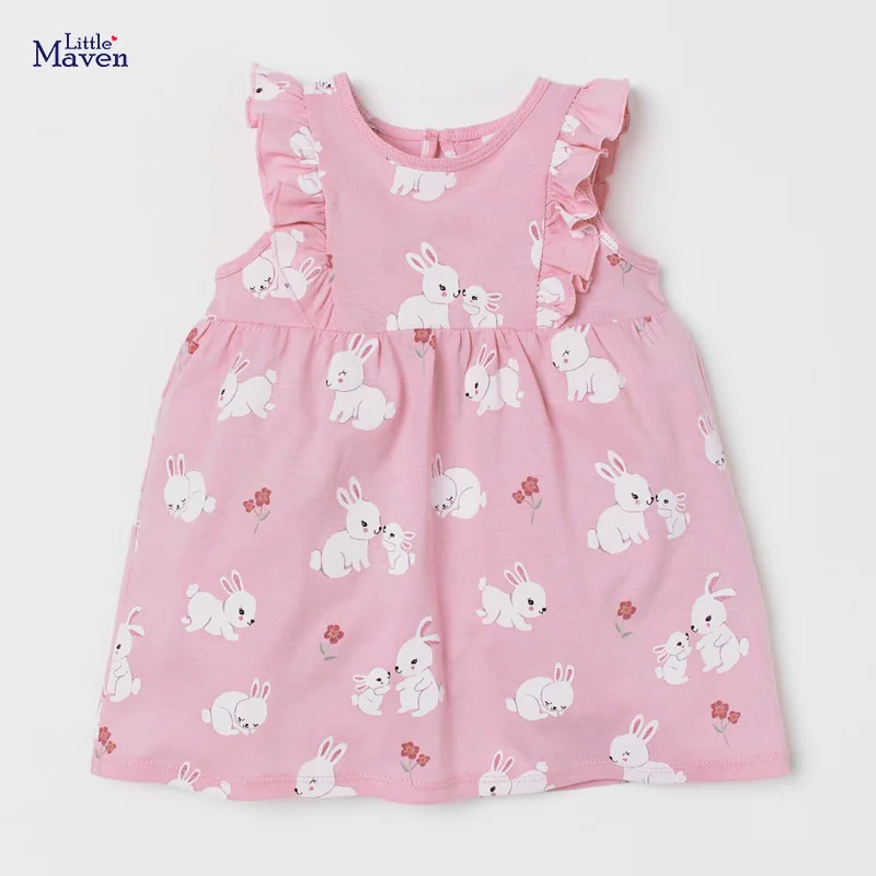 Dječja ljetna odjeća za djevojčice za djecu s po cijeloj površini zeca Pamučno haljinu za rođendan bez rukava Vestido Ružičastoj haljini za djecu 2 3 4 5 6 7 godina Slika  4