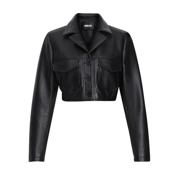 FTLZZ 2022 Nova proljetna kratka мотоциклетная jakna od umjetne kože, tanka crna однобортная gornja odjeća, donje kaput od umjetne meke kože