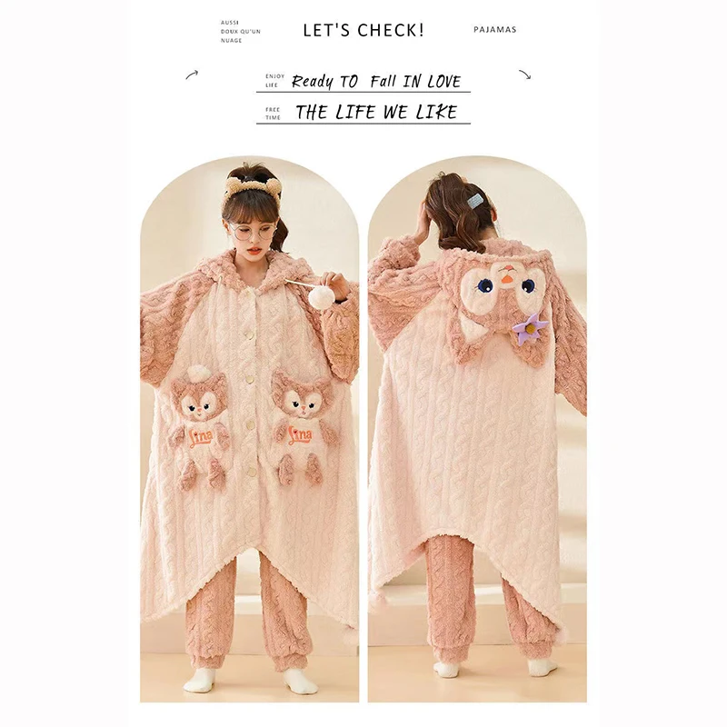 Disney ЛинаБелл coral baršun pidžama ženske zimske slatka crtani prirubnice poslati srednju i dugu kućnu pidžama komplet bluza Slika  0