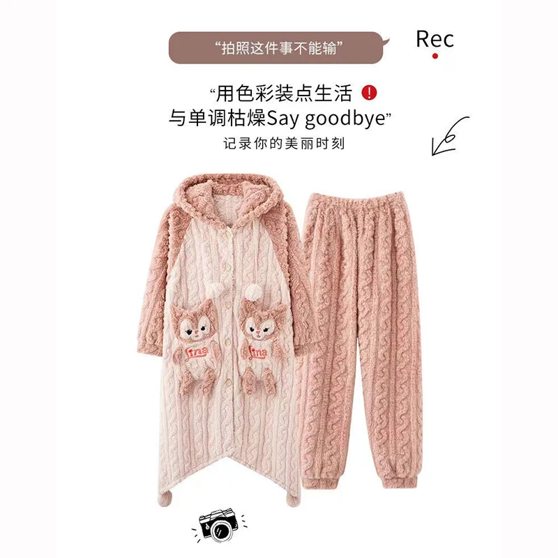 Disney ЛинаБелл coral baršun pidžama ženske zimske slatka crtani prirubnice poslati srednju i dugu kućnu pidžama komplet bluza Slika  4