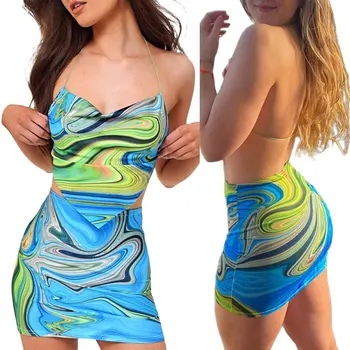 2021 Nova ženska ljetna suknja s visokim strukom, обтягивающая tanka seksi suknja, Individualnost, Vodeni valovi, Kratka suknja s po cijeloj površini