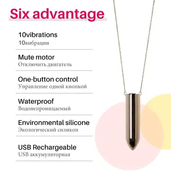 Snažan Vibrator s metalnim Metkom 10 Brzina Vibracija USB Punjenje Seks-igračke Maser G-točke Ogrlica Mini Vibratori Privjesak za žene