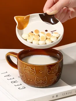 Kreativna Bubalo Slatka Crtani životinje Keramičke Šalice s poklopcem Šalica za čaj i kavu Doručak je Mačji uho Studentski Šalice za mlijeko Posuđe