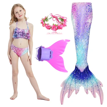 2021 Djeca Djevojke Plivanje Rep Sirene Odijelo Cosplay Dječji Rainbow Kupaći Kostim Fantasy Plaža Bikini Monoton Peraja Haljina Princeze