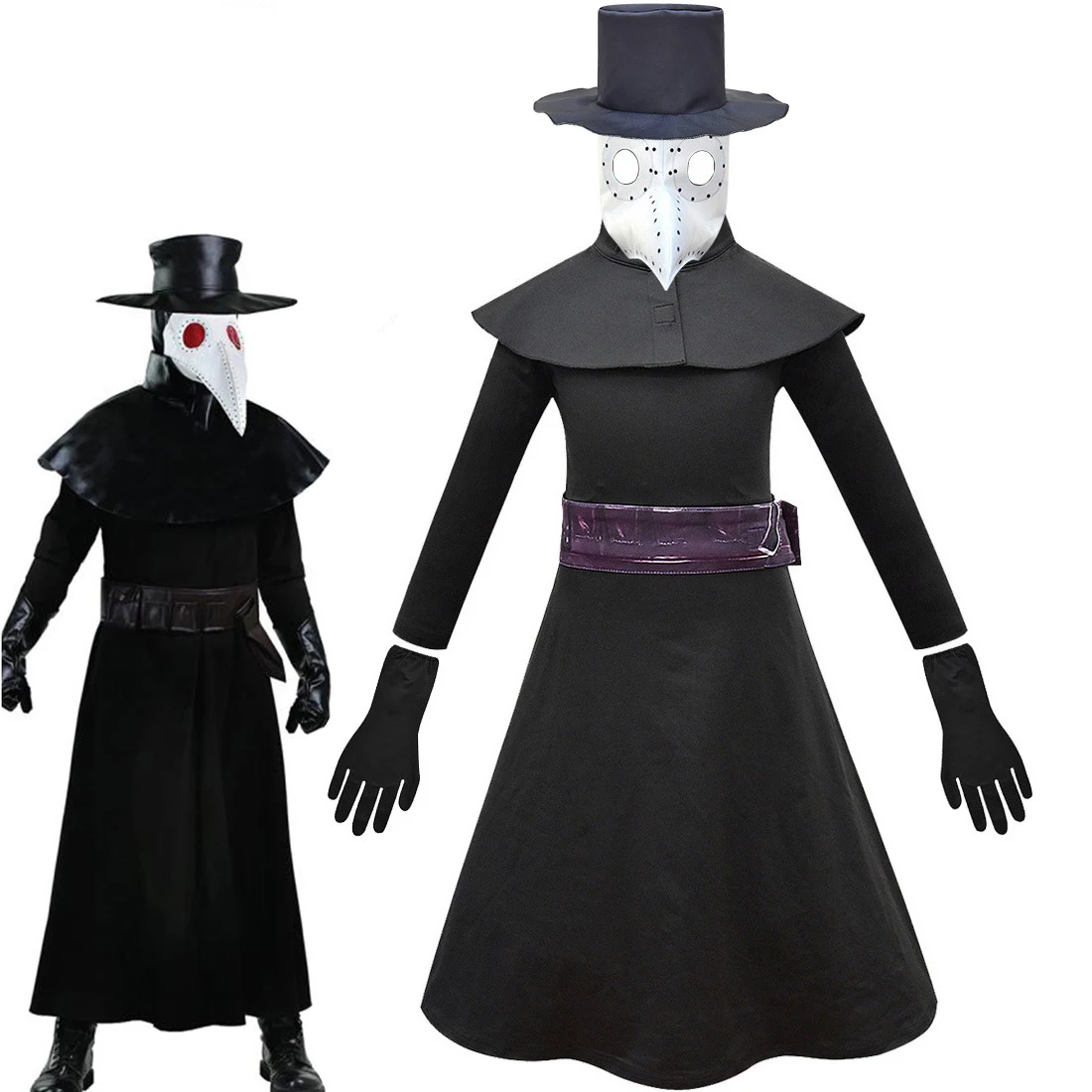 Kostimi za Halloween za djecu Steampunk Dr. Kuge Cosplay Маскарадное haljina za djevojčice i dječake Setove svečane odjeće s maskom ptice Šešir i Rukavice Slika  3