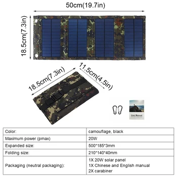 20 W Sklopivi Solarni Panel 5 U USB Solarni Panel Prijenosni Sklopivi Vodootporni Vanjski Kamp Planinarenje Mobilni Punjač