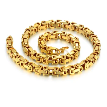 Hip-hop Gospodo Debeli zlatni Bizantski Ogrlica-lanac Muške 8 mm, Zlatne Boje u Krugu od nehrđajućeg čelika Za Muškarce Nakit 22