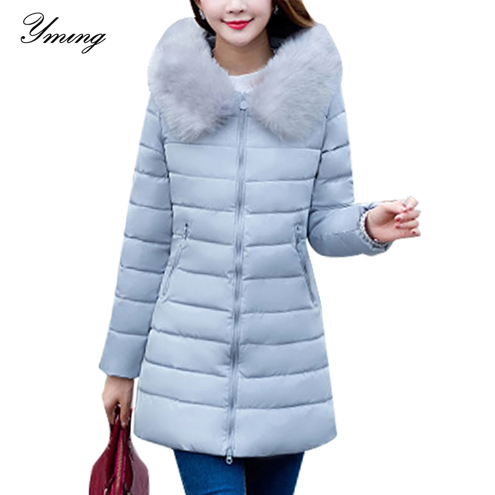 YMING 2019 Zimska ženska jakna s меховым ovratnik i kapuljačom, duge kapute, хлопковая утолщенная ženska parka, topla dolje gornja odjeća, zimska odjeća Slika  0