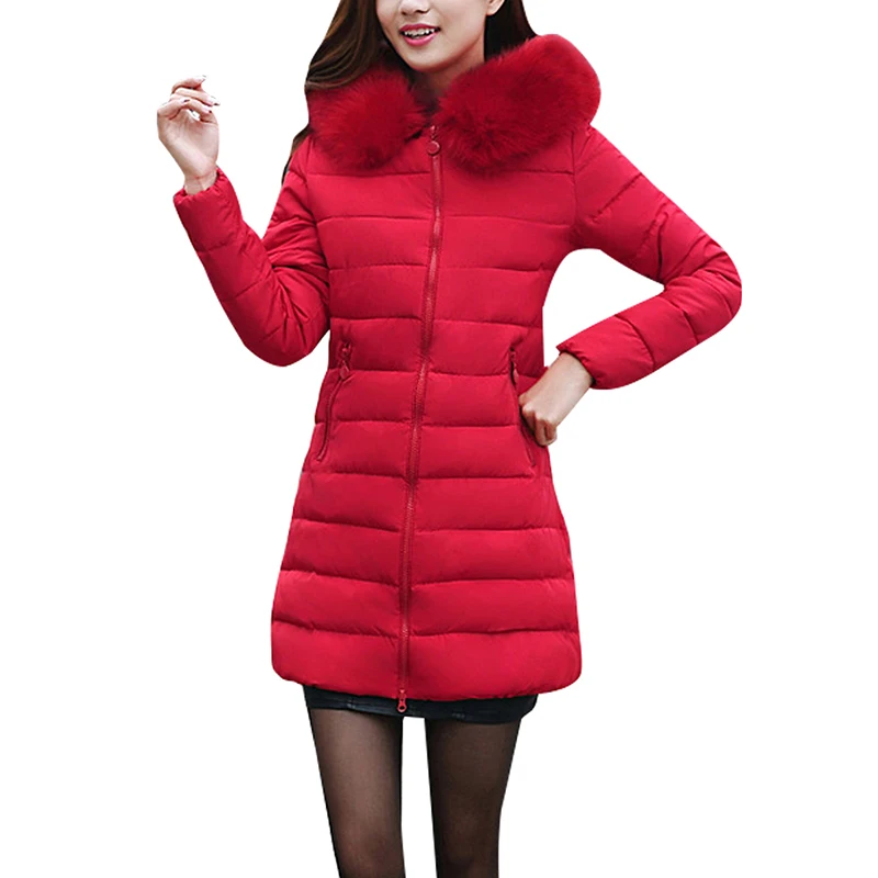 YMING 2019 Zimska ženska jakna s меховым ovratnik i kapuljačom, duge kapute, хлопковая утолщенная ženska parka, topla dolje gornja odjeća, zimska odjeća Slika  2