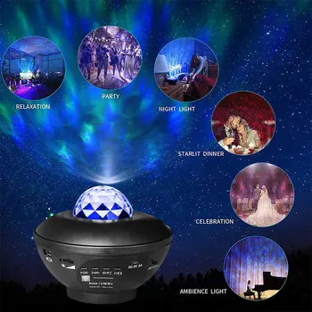 Led Projektor zvjezdanog Oceanske Valove Noćna svjetiljka Galaxy Starry Sky Projektor noćno svjetlo s glazbom Bluetooth-kompatibilni za djecu