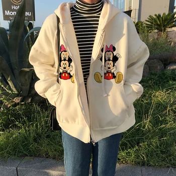 Obitelj Disney Mickey Mouse, Donald Duck Winnie Pooh s po cijeloj površini Bijeli kaput Ženska jakna zip Casual majica Majica odjeća