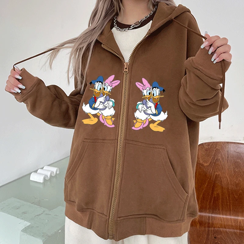 Obitelj Disney Mickey Mouse, Donald Duck Winnie Pooh s po cijeloj površini Bijeli kaput Ženska jakna zip Casual majica Majica odjeća Slika  1