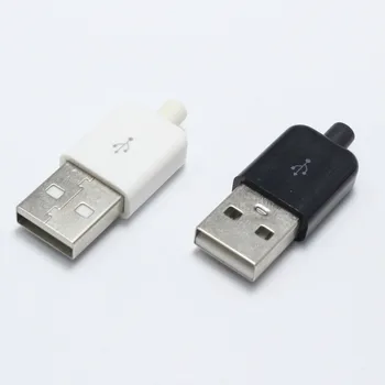 100 kompleta Tip A muški na USB priključak 4-pinski Konektor S Bijelim Crnim Plastičnim Poklopcem Tip Zavarivanja 3 u 1 DIY Priključke za kabelske OD3.0