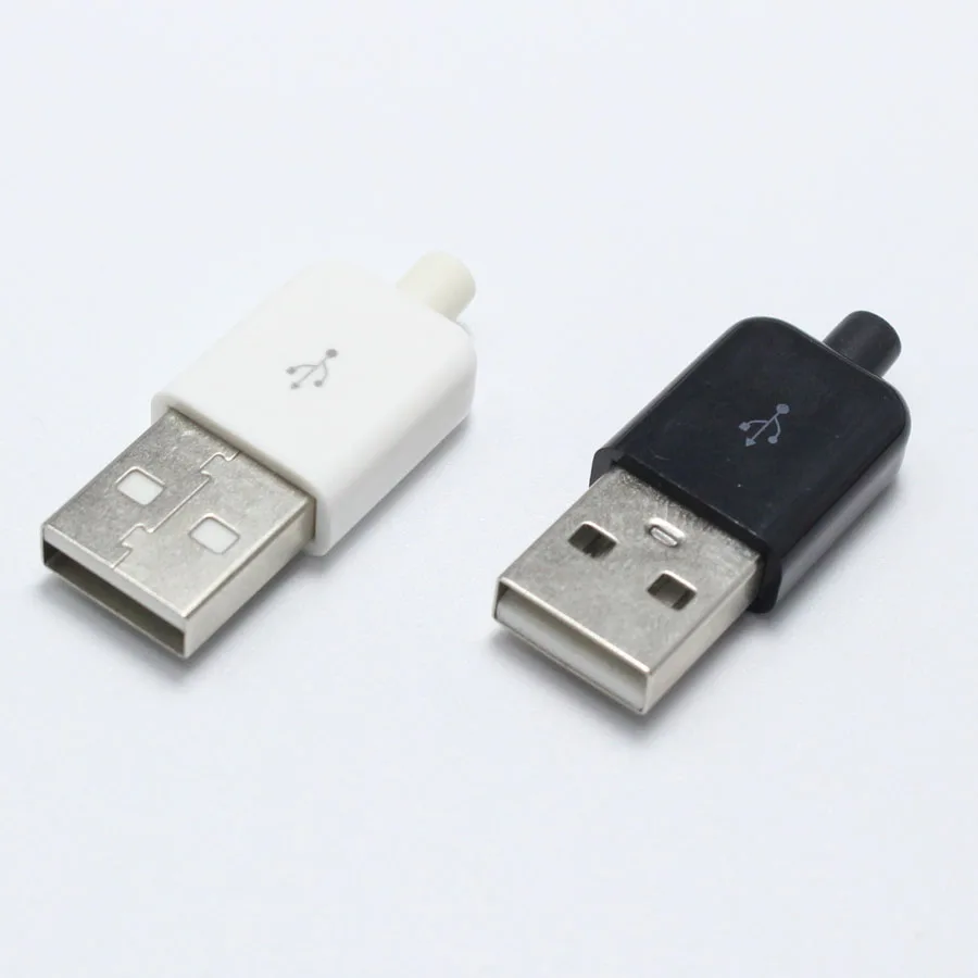 100 kompleta Tip A muški na USB priključak 4-pinski Konektor S Bijelim Crnim Plastičnim Poklopcem Tip Zavarivanja 3 u 1 DIY Priključke za kabelske OD3.0 Slika  0