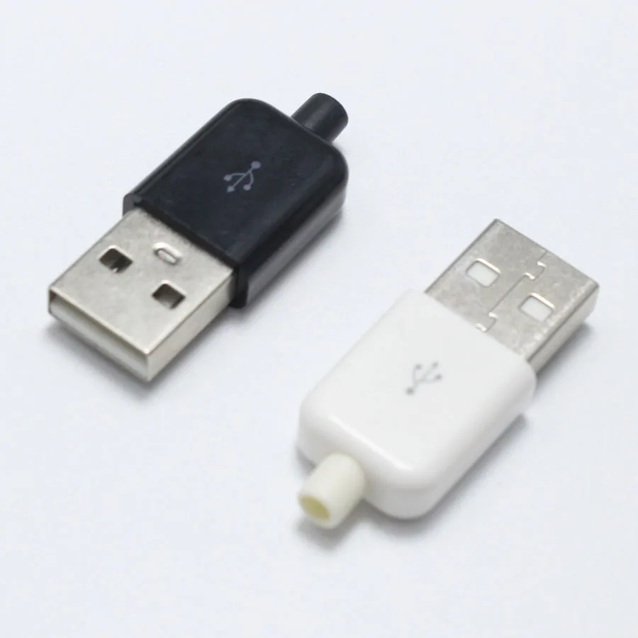 100 kompleta Tip A muški na USB priključak 4-pinski Konektor S Bijelim Crnim Plastičnim Poklopcem Tip Zavarivanja 3 u 1 DIY Priključke za kabelske OD3.0 Slika  1