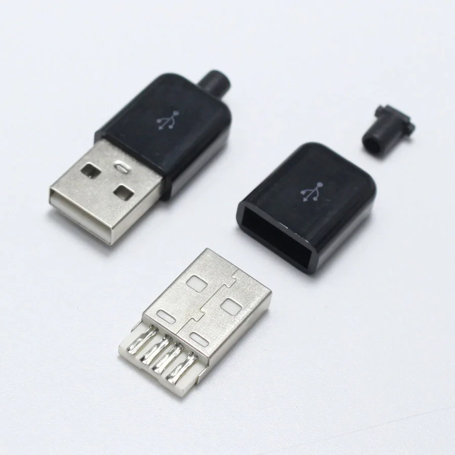 100 kompleta Tip A muški na USB priključak 4-pinski Konektor S Bijelim Crnim Plastičnim Poklopcem Tip Zavarivanja 3 u 1 DIY Priključke za kabelske OD3.0 Slika  2