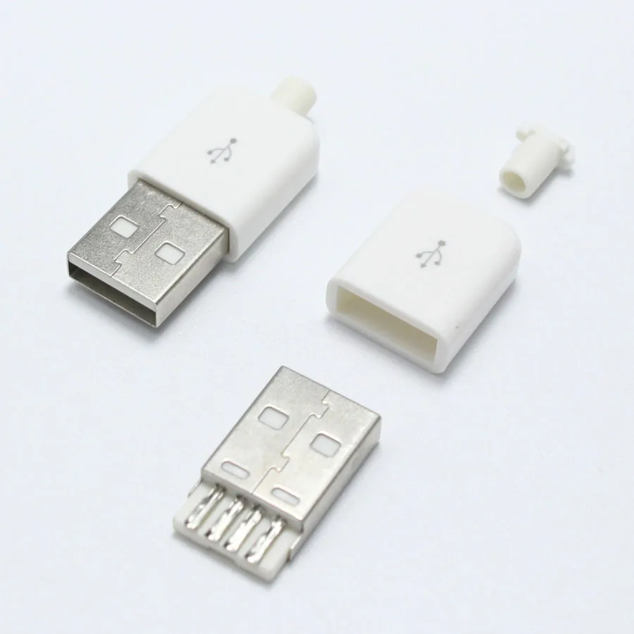 100 kompleta Tip A muški na USB priključak 4-pinski Konektor S Bijelim Crnim Plastičnim Poklopcem Tip Zavarivanja 3 u 1 DIY Priključke za kabelske OD3.0 Slika  3
