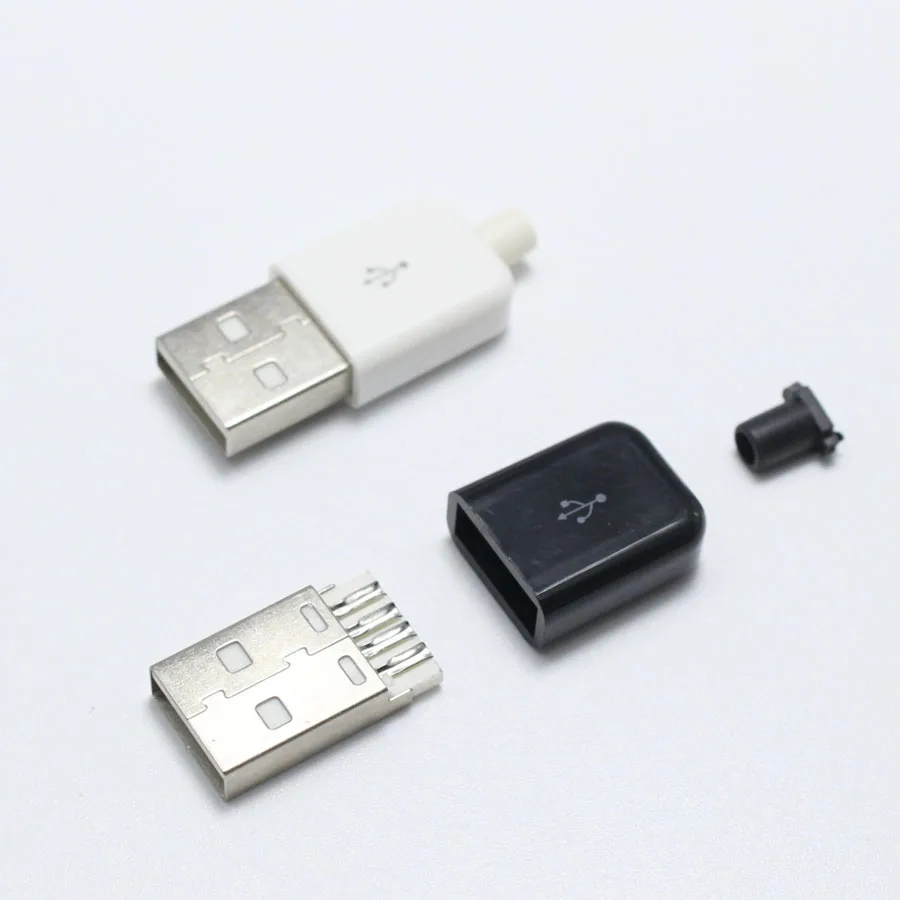 100 kompleta Tip A muški na USB priključak 4-pinski Konektor S Bijelim Crnim Plastičnim Poklopcem Tip Zavarivanja 3 u 1 DIY Priključke za kabelske OD3.0 Slika  4